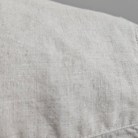 LINEN Button Front 3/4 Roll Tab Sleeves Chest Pocket Neutral Top PM - Picture 8 of 9